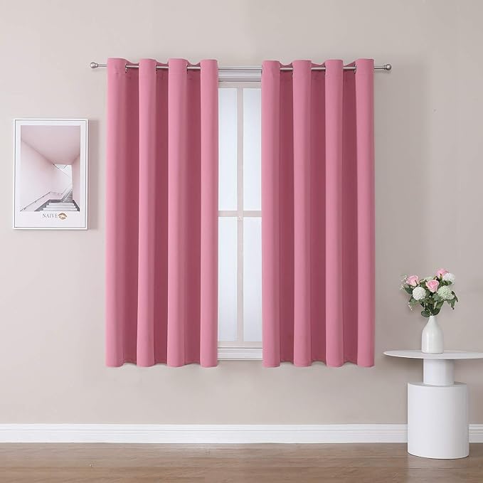 ChrisDowa Grommet Room Darkening Curtains for Bedroom and Living Room - 2 Panels Set Thermal Insulated Blackout Curtains (Pink, 52W x 63L)