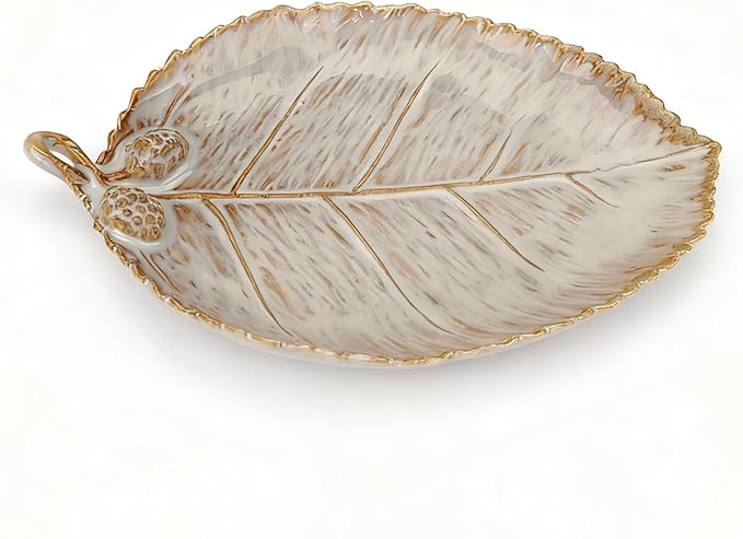 Ceramic Jewelry Dish, Decorative Tray for Rings Earrings Necklaces Bracelet Watch Keys, 4.50" Trinket Tray as Gifts for Women (Reactive Leaf)