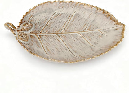 Ceramic Jewelry Dish, Decorative Tray for Rings Earrings Necklaces Bracelet Watch Keys, 4.50" Trinket Tray as Gifts for Women (Reactive Leaf)