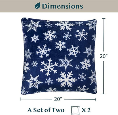 PAVILIA Holiday Throw Pillow Covers 20x20 Set of 2, Decorative Pillow Cases Bed Sofa Couch, Christmas Winter Accent Decor Cushion Bedroom Living Room, Velvet Square Euro Sham Covers, Snowflake Blue