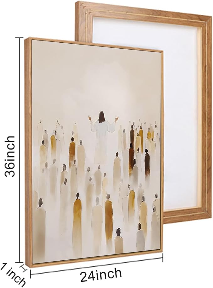 HLNIUC Jesus Feeds The 5000 Easter Christian Wall Art Set of 3, Minimalist Canvas Wall Decor, Bible Scripture 24"x36" Framed Art, Abstract Religious Prints for Living Room, Bedroom, Church