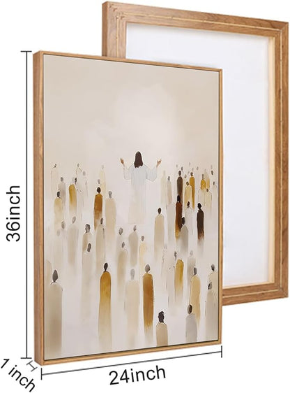 HLNIUC Jesus Feeds The 5000 Easter Christian Wall Art Set of 3, Minimalist Canvas Wall Decor, Bible Scripture 24"x36" Framed Art, Abstract Religious Prints for Living Room, Bedroom, Church