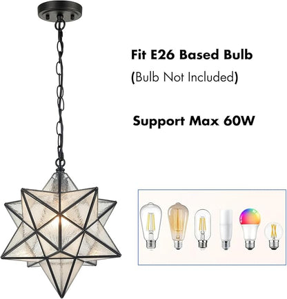 Modern Moravian Star Pendant Light Seeded Large Glass Hanging Lights with Adjustable Chain, 16'' Diameter Shade Lighting for Kitchen Porch Dining Foyer Bedroom