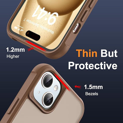 Compatible with iPhone 15 Case with Invisible Magnetic O-Ring Stand Military-Grade Translucent Case for iPhone 15 6.1" [Compatible with Mag-Safe][Great Grip Feeling],Desert Brown