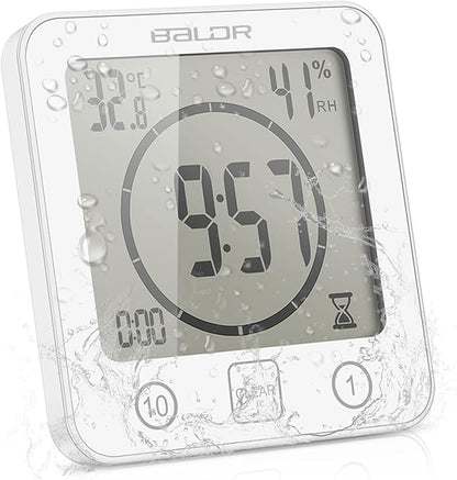 Waterproof Digital Shower Clock, Bathroom Wall Clock with Countdown Timer, Temperature & Humidity Display, Magnetic Back & Suction Cup for Bathroom, Kitchen, Spa