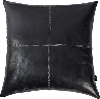 LL LEATHER LOVERS Lambskin Leather Pillow Cover - Sofa Cushion Case - Decorative Throw Covers for Living Room & Bedroom, 14x14 Inches - Ink Blue Plain Pack of 1