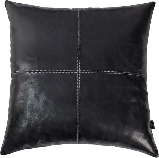 LL LEATHER LOVERS Lambskin Leather Pillow Cover - Sofa Cushion Case - Decorative Throw Covers for Living Room & Bedroom, 18x18 Inches - Ink Blue Plain Pack of 1