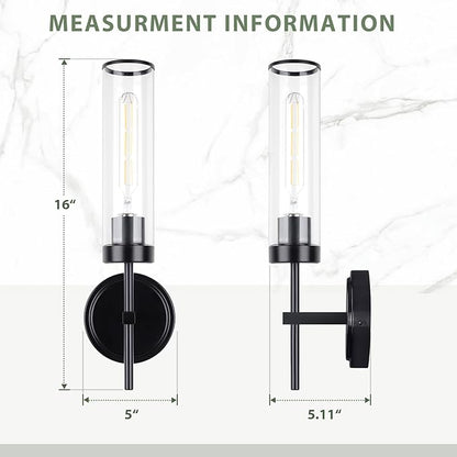 Wall Sconces Set of Two,Black Modern Wall Lighting 16" Bathroom Sconces Wall Lighting 60W with Clear Glass Shade for Living Room Corridor Mirror Bedroom Stairs