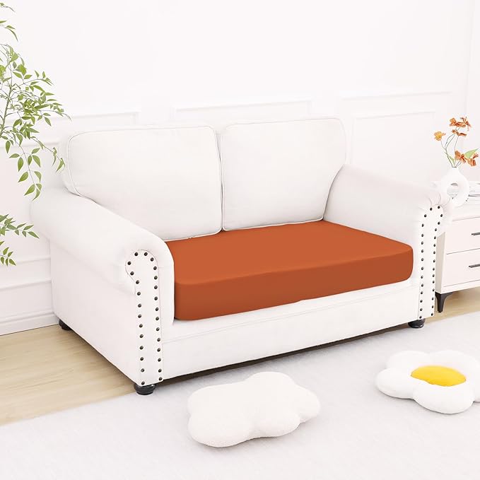 Smiry Printed Couch Cushion Covers, Stretch Soft Couch Covers for Sofa, Washable Non-Slip Sofa Slipcover Furniture Protector for Indoor and Outdoor (Medium,Rust)