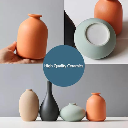 Ceramic Vase Set of 4 for Modern Home Decor Minimalist Bohemian,Round Matte Vases for Dried Flowers&Pampas Grass Ceramic Decoration for Office,Shelf,Living Room,Bedroom,Entryway Decor