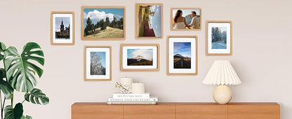 TEYCLZORE 6x8 Natural Wood Picture Frame, Handmade Beech Wood Photo Frame, Display 4x6 Picture with Mat or 6x8 Without Mat, Tabletop Display and Wall Hanging