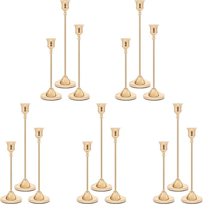 Candlestick Holders 15 PCS, Metal Taper Candle Holder, Gold Candle Holders for Pillar Candles, Vintage Dining Table Centerpiece Decorations for Wedding Party Christmas Halloween Decor
