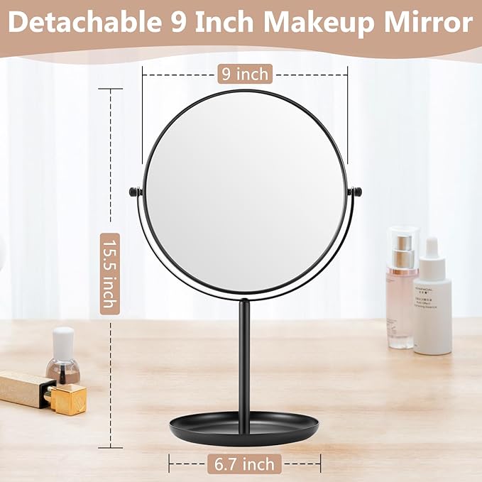 DECLUTTR 15X Magnifying Makeup Mirror, 9 Inch Tabletop Mirror on Stand, Large Double Sided Mirror for Desk, Black