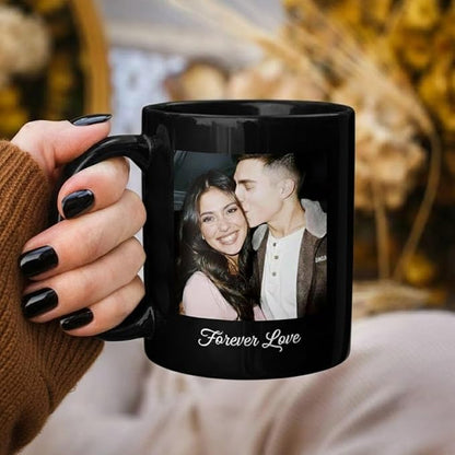 Custom Photo Coffee Mug, Personalized Forever Love Design Ceramic Cup for Anniversary Boyfriend Girlfriend Dishwasher Safe, 11oz (Black)