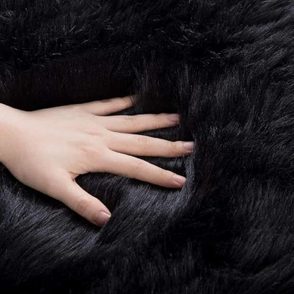 Black Washable Fluffy Area Rugs for Bedroom Shaggy Faux Sheepskin Fuzzy Fur Carpet for Living Room Hallway Nursery Rugs Runner 2x6
