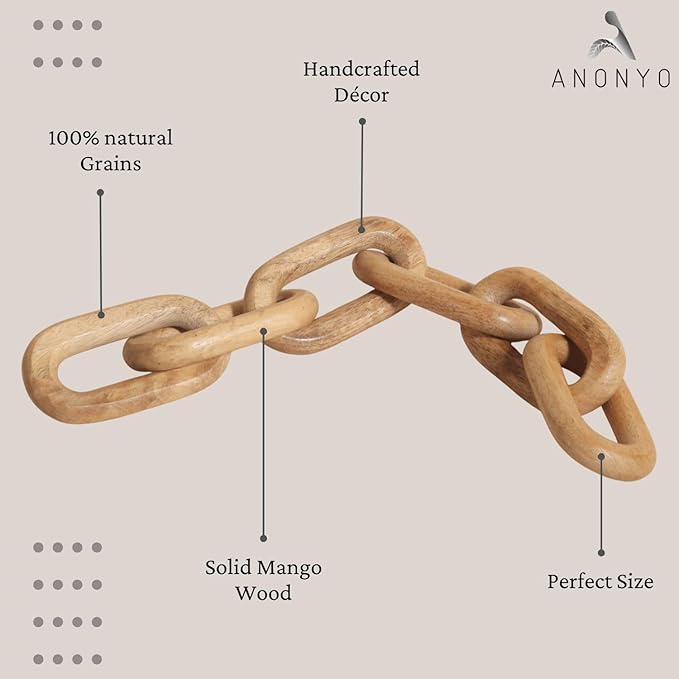 Boho Wooden Link Decor for Coffee Object for Coffee Table & Shelf Knot Sculpture, Farmhouse Rustic Shelf Natural Wood Chain Links for Living Room, Entryway, Console,Office Home Accent