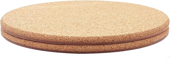 Cork Plant Coasters, Double Layers Hard Thick Planter Coaster, 12 Inch Absorbent Mats, Cork Trivets for Hot Dishes, Coasters for House Plants, 2 Pcs