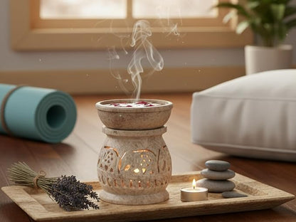 Thanksgiving Day Gifts Hand Carved Soapstone Essential Oil Burner Diffuser with Tea Light Holder Aromatherapy | Aroma Diffuser for Spa, Yoga, Meditation (Elephant)