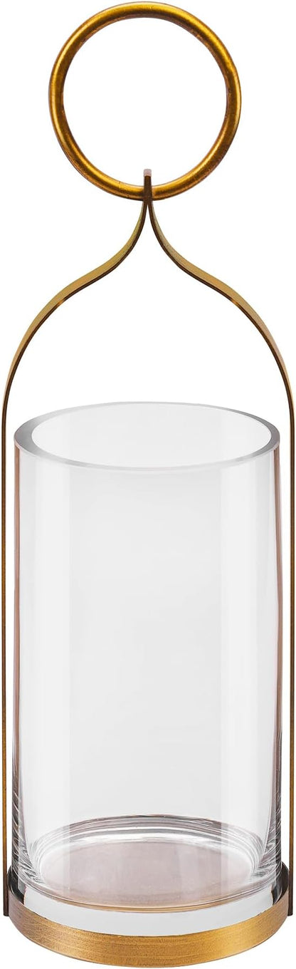 4" Wide Handmade Sturdy Glass Cylinder Jar with Metal Stand in Antique Brass, Display Glass Container for Candles and Plants, Hurricane Lantern, Candle Holder, Industrial, Farmhouse, Outdoor