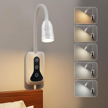1 Pack Wall Mounted Headboard Reading Light, LED Dimmable Touch Control, Adjustable Neck, Ideal for Bedside, Office, or Reading（White）