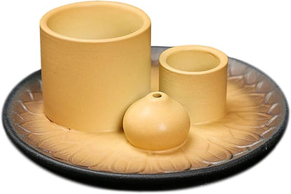 4 in 1 Multifunctional Ceramic Incense and Candle Holder with Ash Catcher Tray Suit for Burning White Sage, Palo Santo Sticks (Brown)