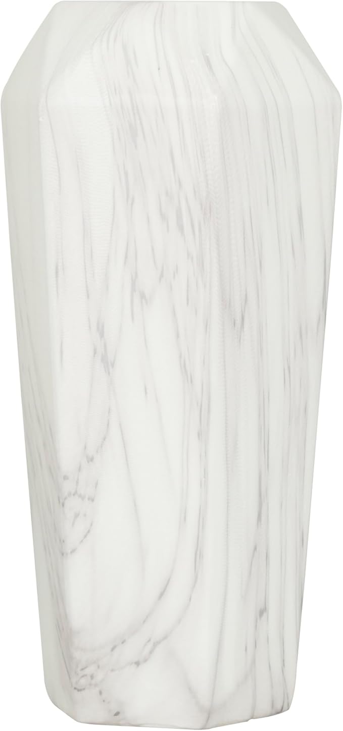Deco 79 Ceramic Decorative Vase Faux Marble Centerpiece Vase, Flower Vase for Home Decoration 6" x 7" x 14", White