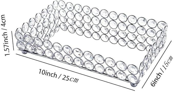Feyarl Crystal Perfume Tray Cosmetic Makeup Vanity Tray Jewelry Trinket Rings Earrings Organizer Decorative Tray Storage for Home Deco Wedding Dresser Tabletop Girl Women Gift(10" x 6 "Silver)