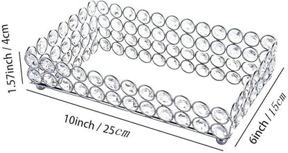 Feyarl Crystal Perfume Tray Cosmetic Makeup Vanity Tray Jewelry Trinket Rings Earrings Organizer Decorative Tray Storage for Home Deco Wedding Dresser Tabletop Girl Women Gift(10" x 6 "Silver)