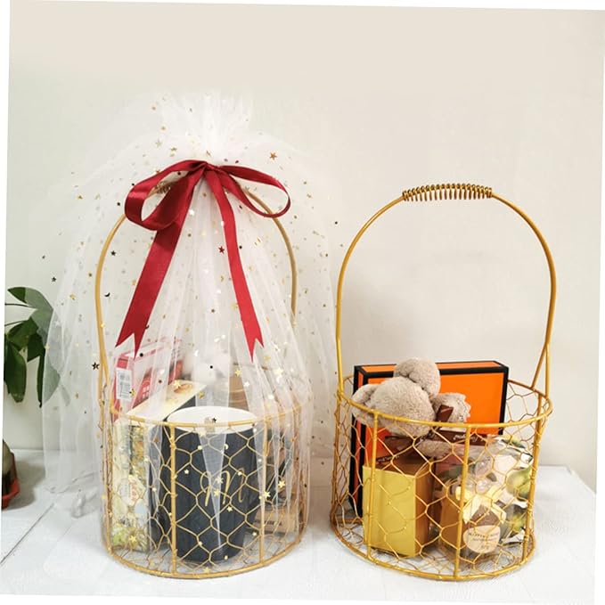 Round Iron Wire Basket with Handle Versatile Storage for Wedding Decorations Home Organization and Party Favors Housewarmings and Special Occasions