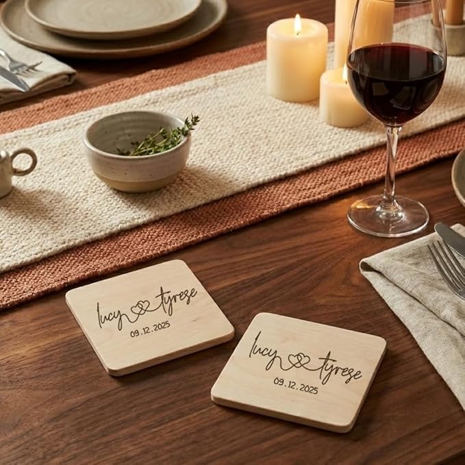 Luxury Custom Couples Wooden Coaster, Gifts for Boyfriend Girlfriend, Valentines Day Gift Gor Him Her, Wedding, Birthday, Anniversary, Christmas 4
