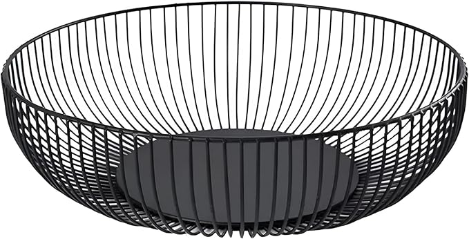 Fruit Bowl for Kitchen Counter, Black Wire Fruit Bowl, Metal Countertop Fruit Basket, 11 Inches Round Holder for Lemon, Banana, Candy, Snack in Office (Round C)