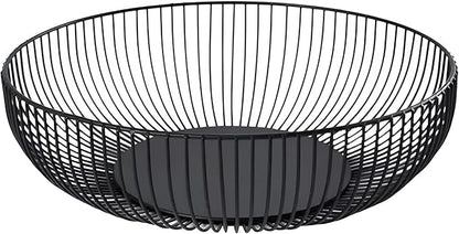 Fruit Bowl for Kitchen Counter, Black Wire Fruit Bowl, Metal Countertop Fruit Basket, 11 Inches Round Holder for Lemon, Banana, Candy, Snack in Office (Round C)