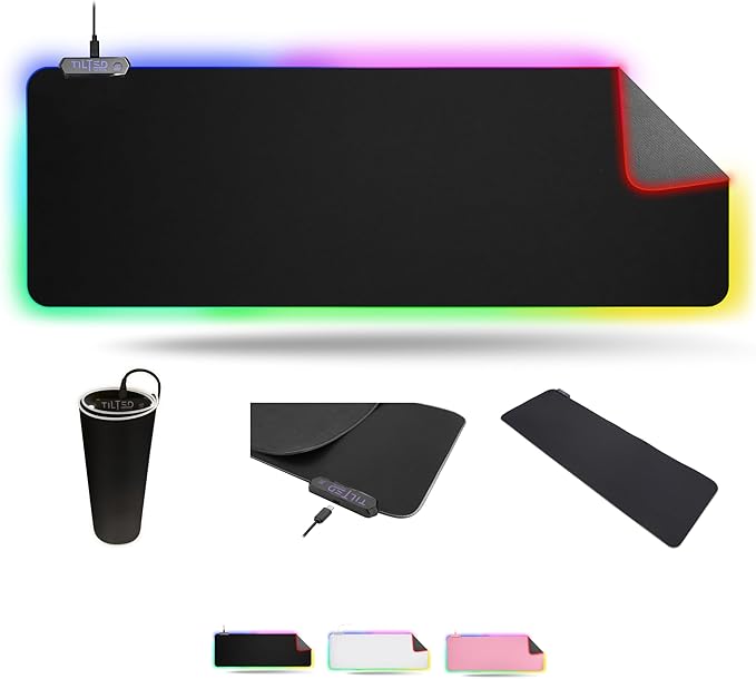 Tilted Nation RGB Mouse Pad for Gaming - Large LED Mousepad - LED Desk mat with 8 Adjustable Light Modes - Non Slip Rubber Base, Easy to Clean Water Proof Surface Mat for Keyboard and Mouse