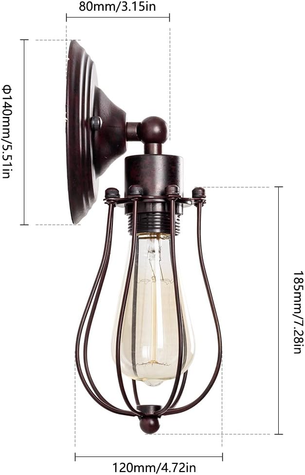 LULING Industrial Wall Sconce Vintage Lighting Adjustable Lamp Rustic Wire Metal Cage Wall Light Shade Edison Style Antique Fixture Porch Mirror (No Bulb) (Bronze Color) (Rust)