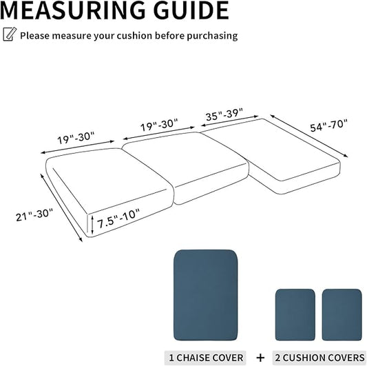 Easy-Going Stretch 3 Pieces Couch Cushion Covers for Sectional Sofa Left/Right L Shape Chaise Lounge Sofa Seat slipcover Anti-Slip Sofa Cover Soft (2 Seater + 1 Chaise, Bluestone)