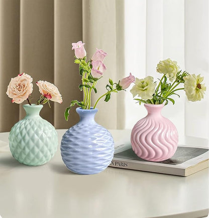 GeLive Ikebana Vase Flower Arrangement Bud Vase Hydroponics Macaron Colorful Ceramic Decorative Vase (Light Green)