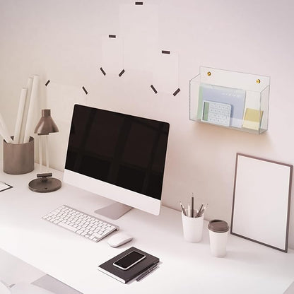 2Pcs Clear Acrylic File Holder Wall Mount Mail Magazine Organizer File Holders with Screw Wall Pocket Office Document Storage Rack Magazine Letter Brochure (14"x8.3"x2.4",Widening Horizontal)