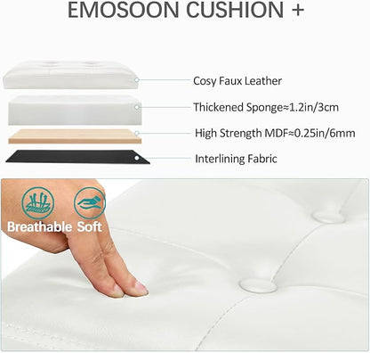 18 Inches Cube Storage Ottoman, Faux Leather Collapsible Square Folding Ottoman Furniture with Storage for Living Room Bedroom, Foot Rest Foot Stool with Legs, White 18x18x18 Inches