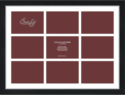 Craig Frames Contemporary, 17x23 Black Picture Frame with White Collage Mat, 9 Openings for 5x7 Prints