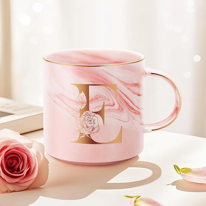 Valentines Day Gifts for Her, Anniversary Birthday Galentines Gifts for Women Mom Grandma Friend Sister Wife Teacher Coworker, Personalized Initial Customized Gift Monogrammed A-Z Coffee Mug 12 OZ(E)
