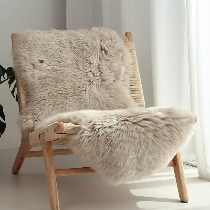 Woolous Genuine New Zealand Sheepskin Rug 2x3 ft – Natural Lambskin Wool, Luxurious Real Sheepskin Throw for Baby, Living Room, Bedroom, Sofa & Chair Cover (Single Pelt, Linen)