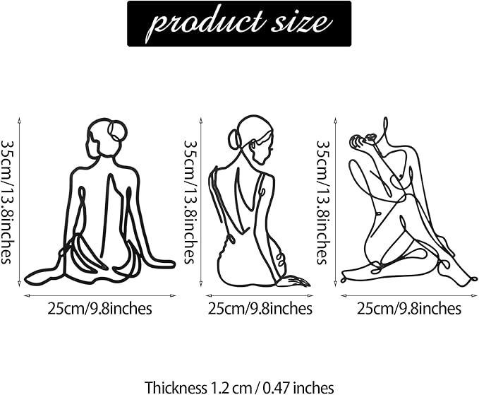 Photect 3 Pcs Metal Wall Art Decor Minimalist Abstract Woman Wall Art Metal Modern Line Drawing Decor Female Single Line Home Hanging for Bedroom Bathroom Living Room Christmas Housewarming(Vintage)