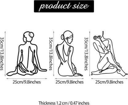 Photect 3 Pcs Metal Wall Art Decor Minimalist Abstract Woman Wall Art Metal Modern Line Drawing Decor Female Single Line Home Hanging for Bedroom Bathroom Living Room Christmas Housewarming(Vintage)