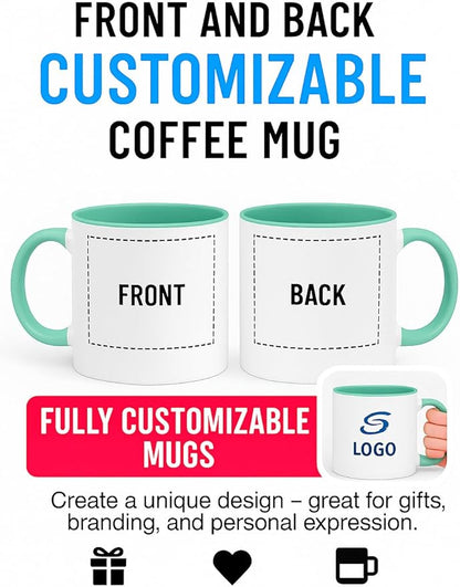 Personalized Coffee Mug | Custom Photo, Text, or Logo Cup (11oz, Mint Green Rim, Inner, and Handle) |Dishwasher & Microwave Safe |Unique Gift for Men & Women –Taza Personalizada