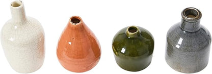 Creative Co-Op Stoneware Bud Vases in Crackle Glaze, Olive/Terracotta Tones, Set of 4