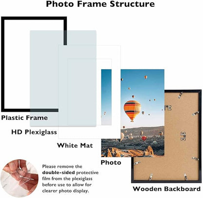 11x17 Picture Frame Set of 2 Black with 8x10 Mat, Display Photo 8x10 with Mat or 11 x 17 Without Mat, Wall Hanging Large 11x17 Poster Frame with Shatter Resistant Plexiglass, 2 Pack, Black