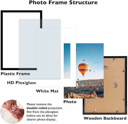 11x17 Picture Frame Set of 2 Black with 8x10 Mat, Display Photo 8x10 with Mat or 11 x 17 Without Mat, Wall Hanging Large 11x17 Poster Frame with Shatter Resistant Plexiglass, 2 Pack, Black