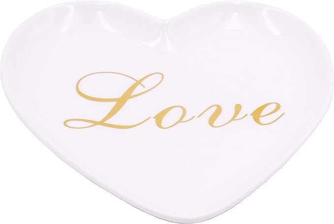 Stephanie Imports Heart-Shaped Love Ceramic Trinket Plate and Decorative Jewelry Dish