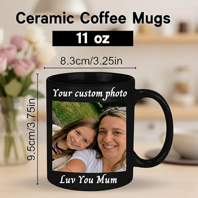 Personalized Coffee Mug with Photo Design, Mom Birthday Gifts Custom Mug Premium Ceramic Coffee Cups for Daily Use, Birthday Gifts for Mom, Presents for Mama, Gifts for Women(Black