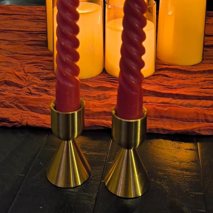 Brass Gold Candlestick Holder,Taper Candle Holders,Candle Stick Holders 2Pcs,Modern Aluminium Taper Holder for Table Mantel Wedding Housewarming Gift